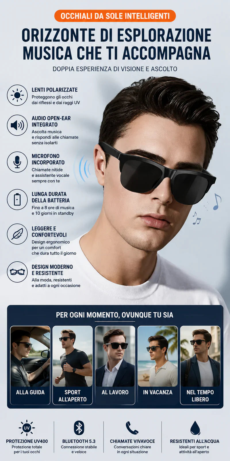 Occhiali Bluetooth Sport & Musica